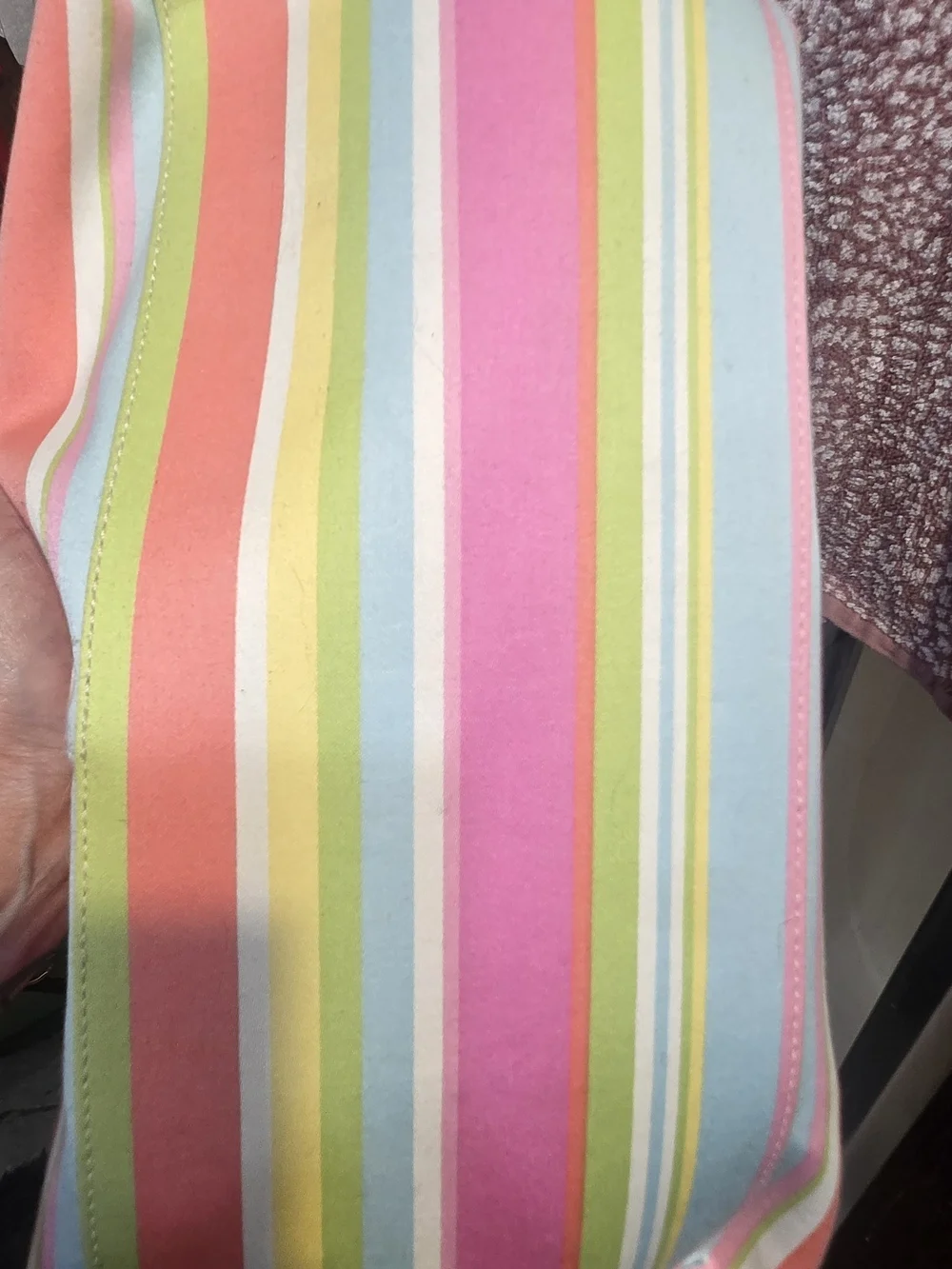 COACH Multicolor Striped Canvas Tote with Tan Leather Trim